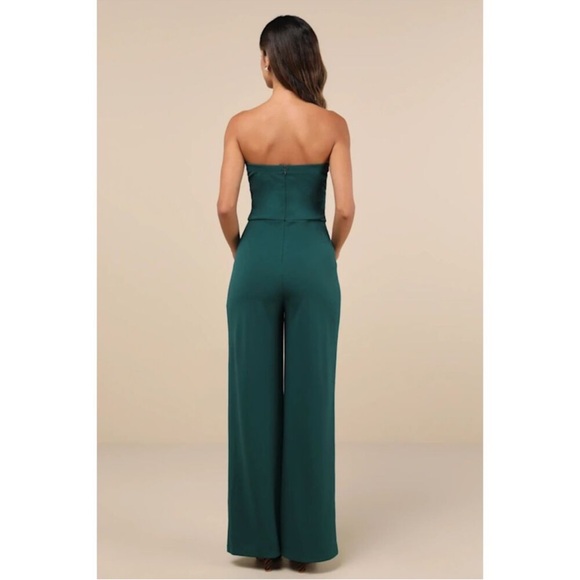 NWT Lulu's Edith Hunter Green Wide Leg Jumpsuit - Picture 2 of 4